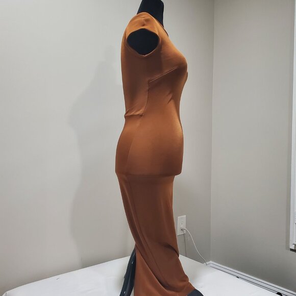 H&M CARAMEL BROWN TWO WAY BODY CON MAXI DRESS WOMEN SIZE 10 - Picture 6 of 9